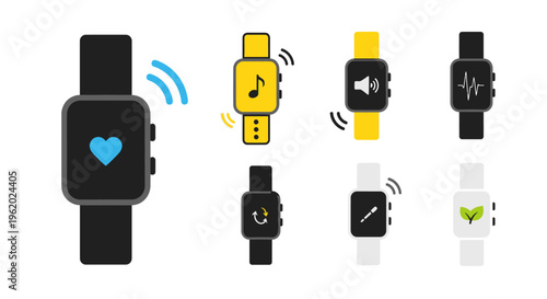 Set of stylized plant leaves and sprouts in a simple flat design.