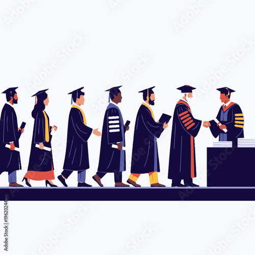 Graduation Ceremony People Receiving Diplomas.