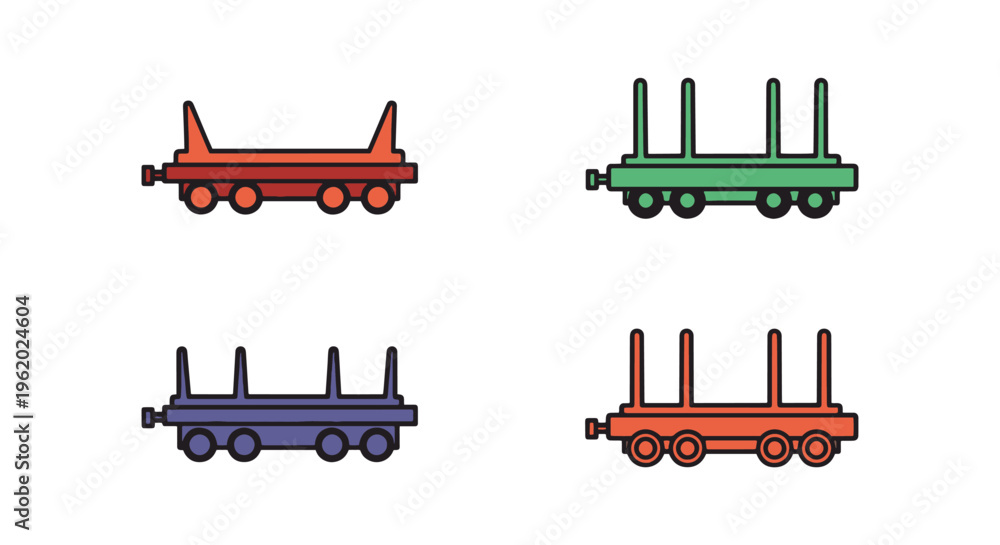 Naklejka premium Flatcar Line art vector set creative minimal illustration