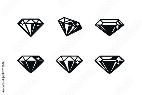Elegant collection of geometric diamond icons, a versatile vector graphic set symbolizing luxury, wealth, and precious gems for design