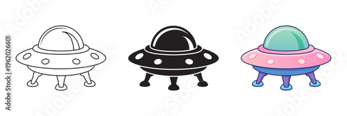 UFO spaceship icon set collection in flat style. Spacecraft vector illustration on isolated background. Futuristic transport sign business concept.