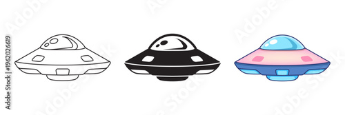 UFO spaceship icon set collection in flat style. Spacecraft vector illustration on isolated background. Futuristic transport sign business concept.