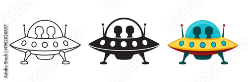 UFO spaceship icon set collection in flat style. Spacecraft vector illustration on isolated background. Futuristic transport sign business concept.