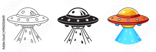 UFO spaceship icon set collection in flat style. Spacecraft vector illustration on isolated background. Futuristic transport sign business concept.