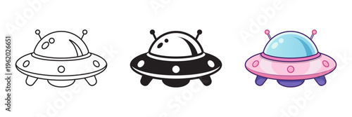 UFO spaceship icon set collection in flat style. Spacecraft vector illustration on isolated background. Futuristic transport sign business concept.