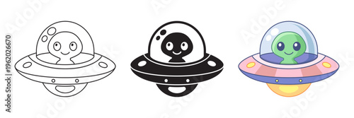 UFO spaceship icon set collection in flat style. Spacecraft vector illustration on isolated background. Futuristic transport sign business concept.