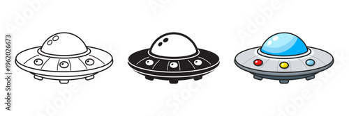UFO spaceship icon set collection in flat style. Spacecraft vector illustration on isolated background. Futuristic transport sign business concept.