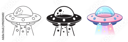 UFO spaceship icon set collection in flat style. Spacecraft vector illustration on isolated background. Futuristic transport sign business concept.