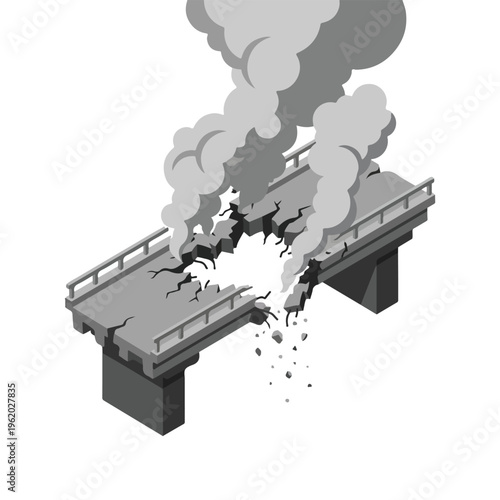 vector isometric of a bridge damaged by a bomb 7