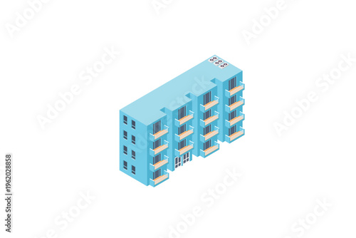 Isometric Blue Residential Apartment Block
