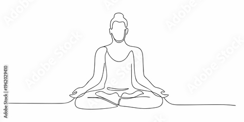 Minimalist line art depicting a woman in a meditative yoga pose