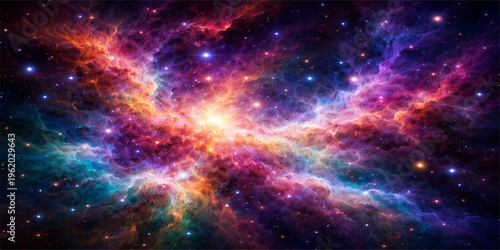 An abstract astral galaxy wallpaper featuring a deep space background with stars, glowing nebula dust, and a mysterious infinity of the cosmos