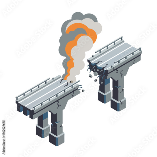 vector isometric of a bridge damaged by a bomb 6