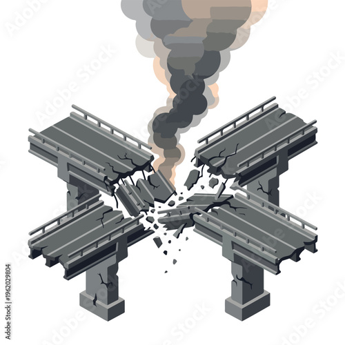 vector isometric of a bridge damaged by a bomb 5