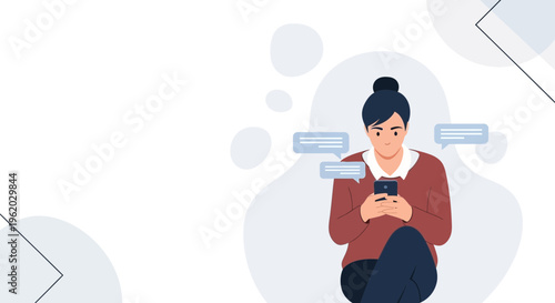 Woman texting on smartphone, communication, social media, online chat, modern lifestyle