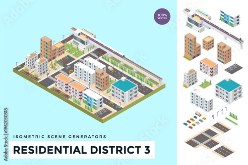 Canvas Print Isometric City District Map Diorama