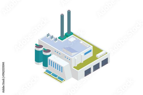 Isometric Factory Plant With Smokestacks