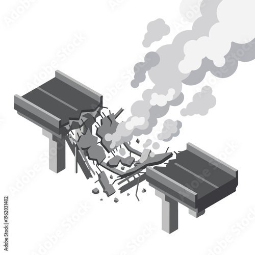 vector isometric of a bridge damaged by a bomb 3