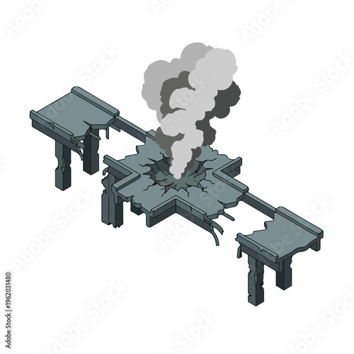 vector isometric of a bridge damaged by a bomb 2