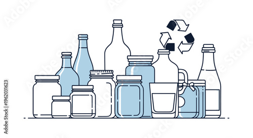 Glass container recycling Line minimal simple abstract vector