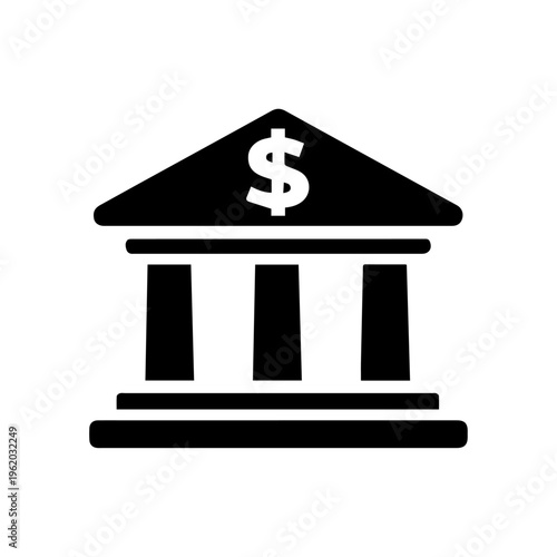Flat Bank Icon with Dollar Sign