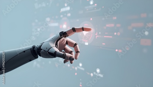 AI Robot Hand Touching Virtual Interface Technology Concept