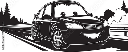 Black car, vector automobile, road transport, illustration isolated on Transparent Background