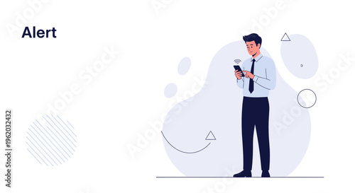 Man checking smartphone for alert notification, modern flat illustration