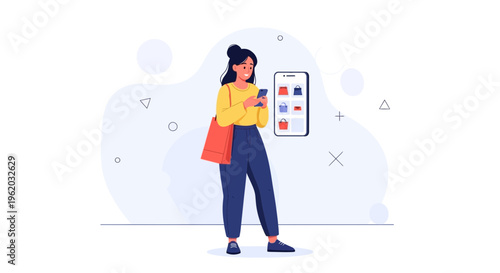 Woman Shopping Online Using Smartphone, E-commerce Concept
