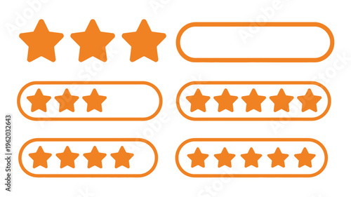 star rating icons pack, one to five yellow stars feedback system, customer satisfaction and review symbols, product evaluation and quality rating concept, modern clean flat vector design.