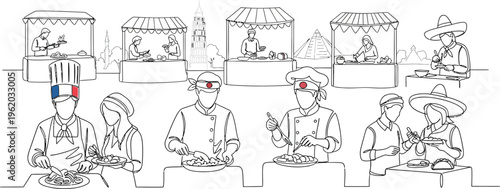 sketch of people working in a restaurant