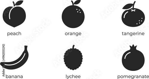 Vector graphic illustration of six fruit icons in a set