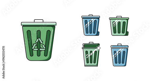 Glass recycling bin Line art clean abstract colorful shapes vector
