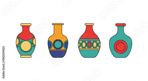 Decorative Vase Line art clean abstract colorful pattern
