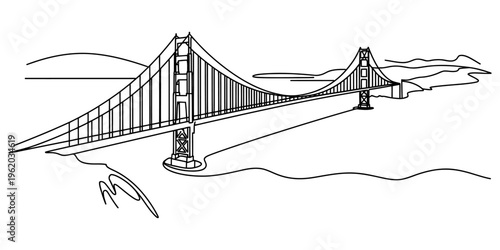 Minimalist line art illustration of the golden gate bridge in san francisco california Vector, illustration