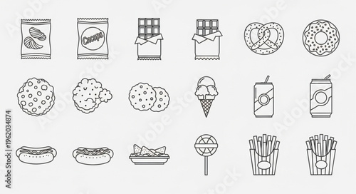 Assorted Unhealthy Food Items - Cookies, Chocolate, Pretzels, and More.