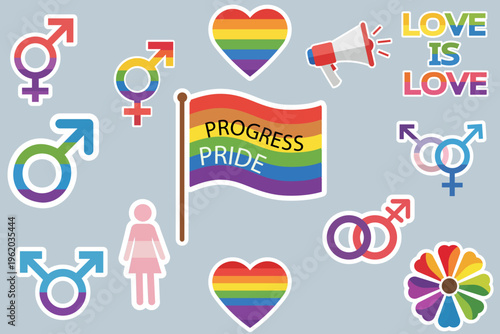 Progress Pride flag and symbols celebrating LGBTQ+ diversity and inclusion