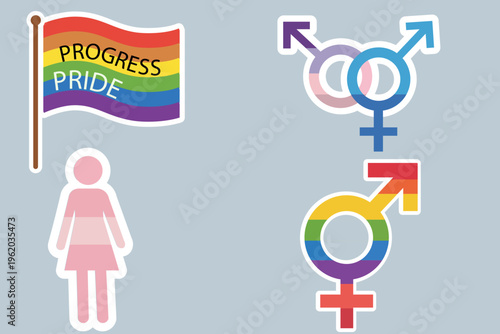 Progress Pride flag and gender symbols representing diversity and inclusion