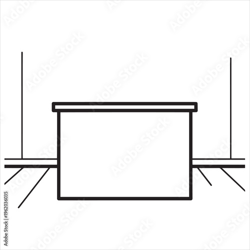 Simple reception desk, minimalist front office counter, modern receptionist table, line art design