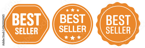 set of yellow best seller stickers, vector badges and labels collection, vintage bestseller icons, retail promotion and ecommerce marketing graphics, product highlight symbols, clean professional 