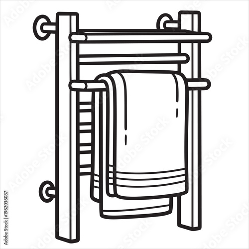 Heated towel rail, bathroom radiator, towel warmer, vector illustration