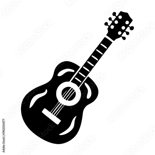 acoustic guitar silhouette icon illustration for music string instrument and live performance design