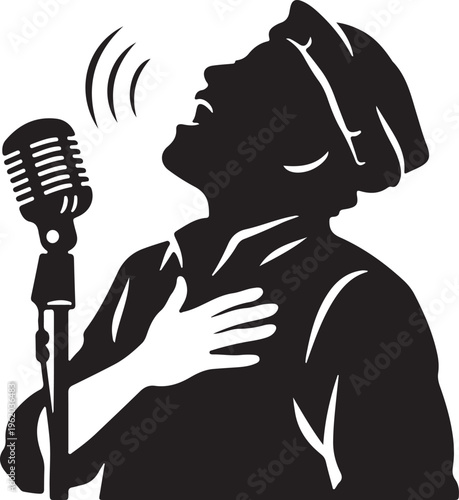 silhouette of folk singer microphone throat echo