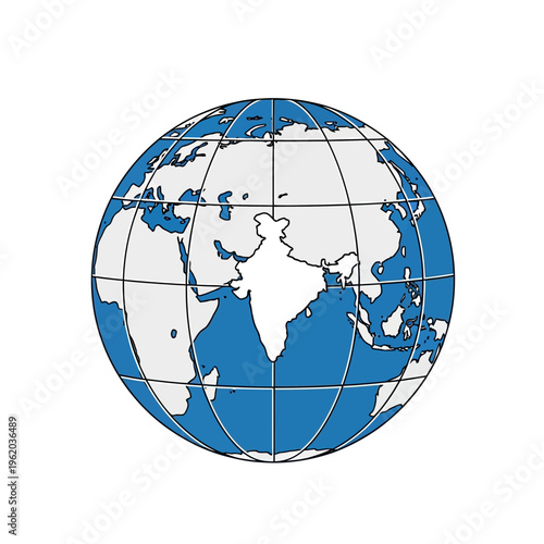 Detailed illustration of the Earth globe with India centered.