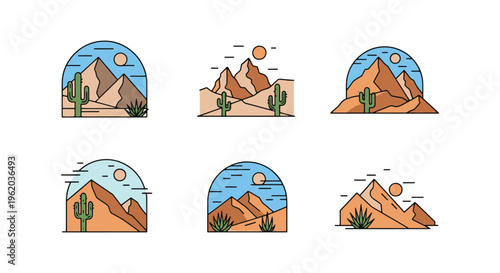 Desert Mountain Line art creative colorful shapes illustration