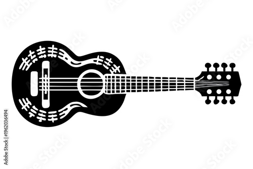 twelve string guitar silhouette illustration for music string instrument and acoustic performance design