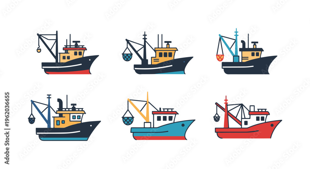 Naklejka premium Fishing Trawler Line art clean abstract vector