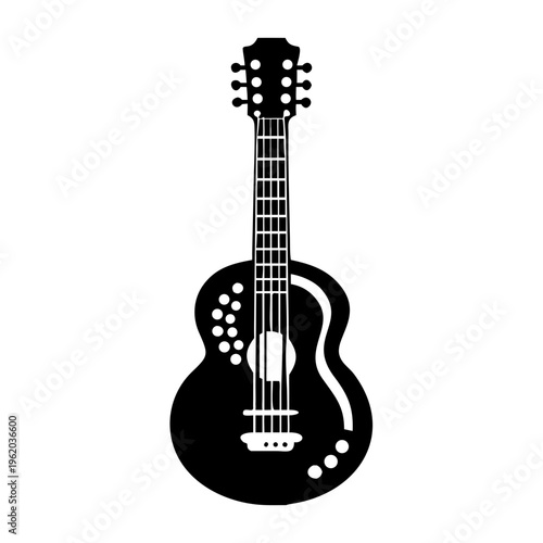 twelve string guitar silhouette icon illustration for music string instrument and acoustic performance design