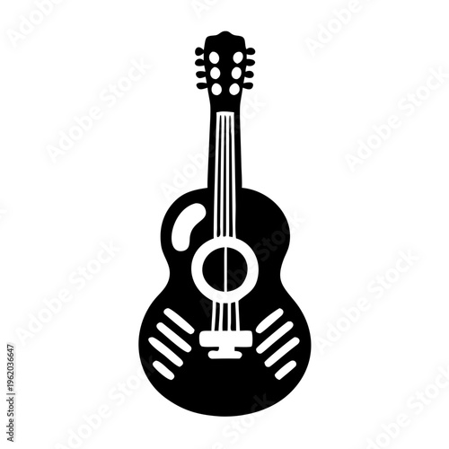 acoustic guitar silhouette icon illustration for music string instrument and live performance design