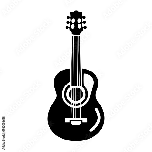 acoustic guitar silhouette icon illustration for music string instrument and live performance design